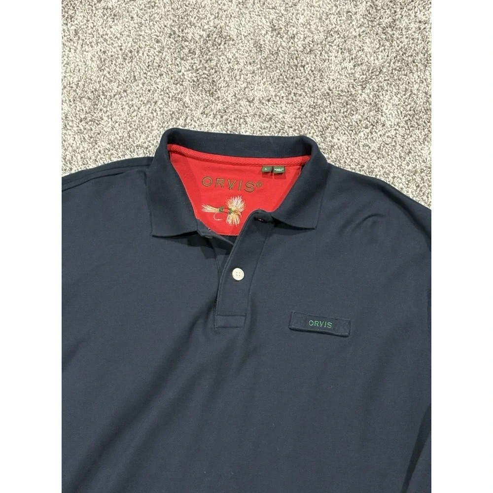 Orvis Signature Long Sleeve Polo Shirt Men's Large Cotton Thick Navy - Picture 3 of 7